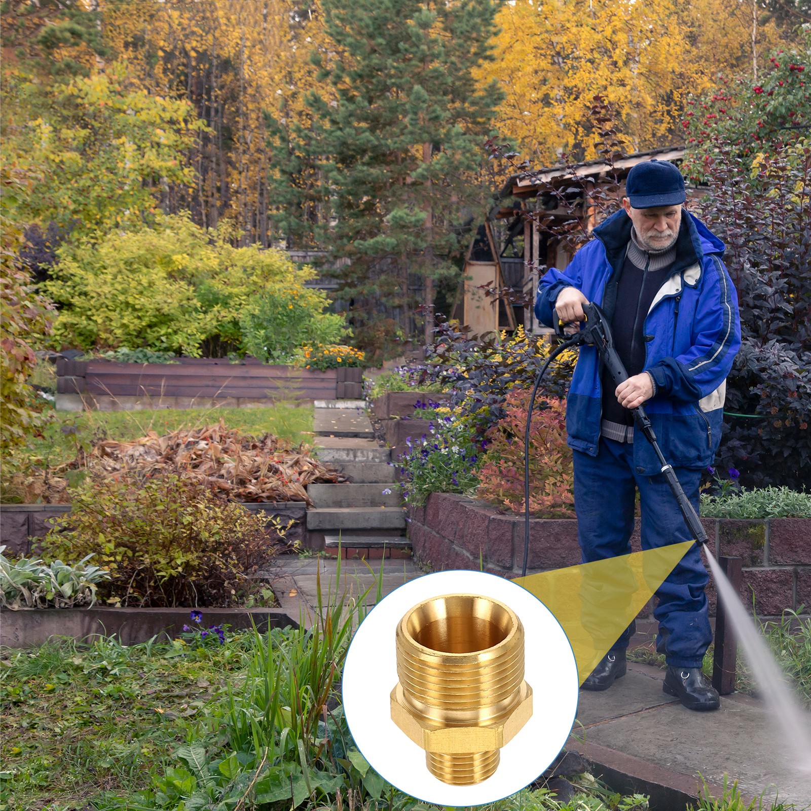 2Pcs Pressure Washer Adapter with Tape, G1/4″ Male to M22 15mm Male Brass