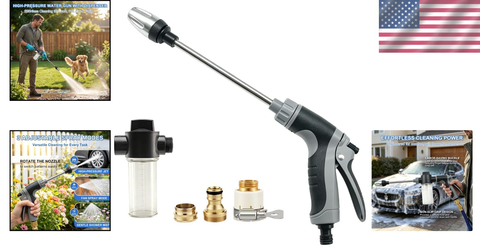 Handheld Pressure Washer Nozzle – Metal Connectors