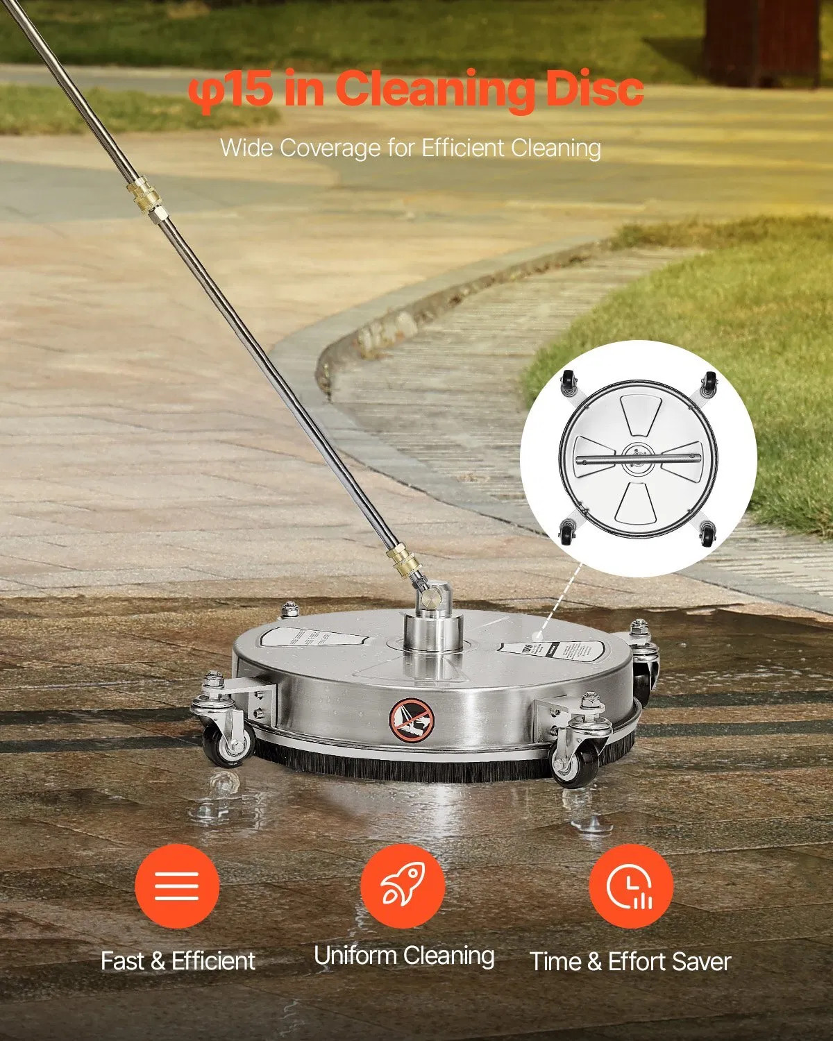 16.5″ Pressure Washer Surface Cleaner, Stainless Steel Pressure Washer Attachmen