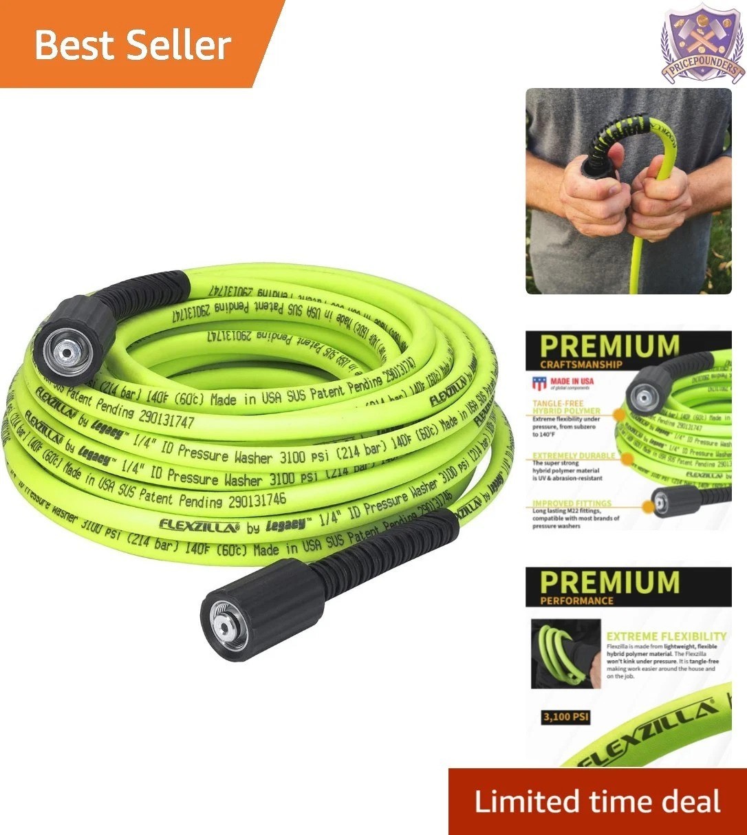 Pressure Washer Hose 1/4 in. x 50 ft. Flexible Hybrid Polymer M22 Fittings