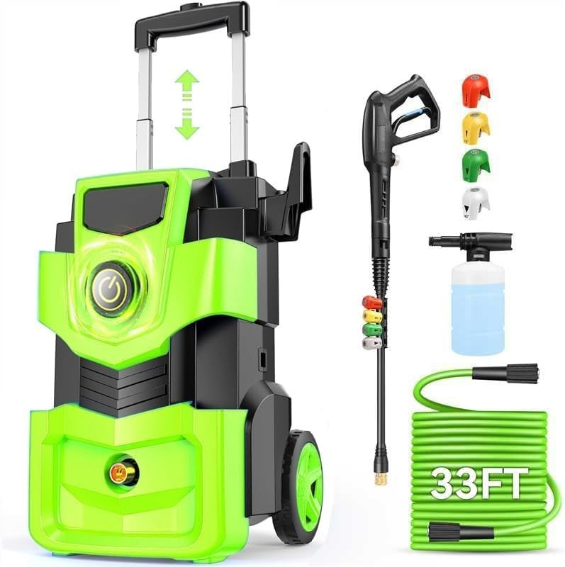 **5000 PSI Electric Pressure Washer 4.0 GPM 33FT Hose Foam Cannon 4 Nozzles Gree