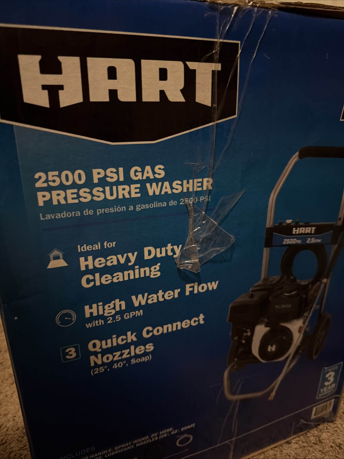 HART HW80525VNM 2500PSI 2.5 GPM 212cc Cold Water Gas Pressure Washer