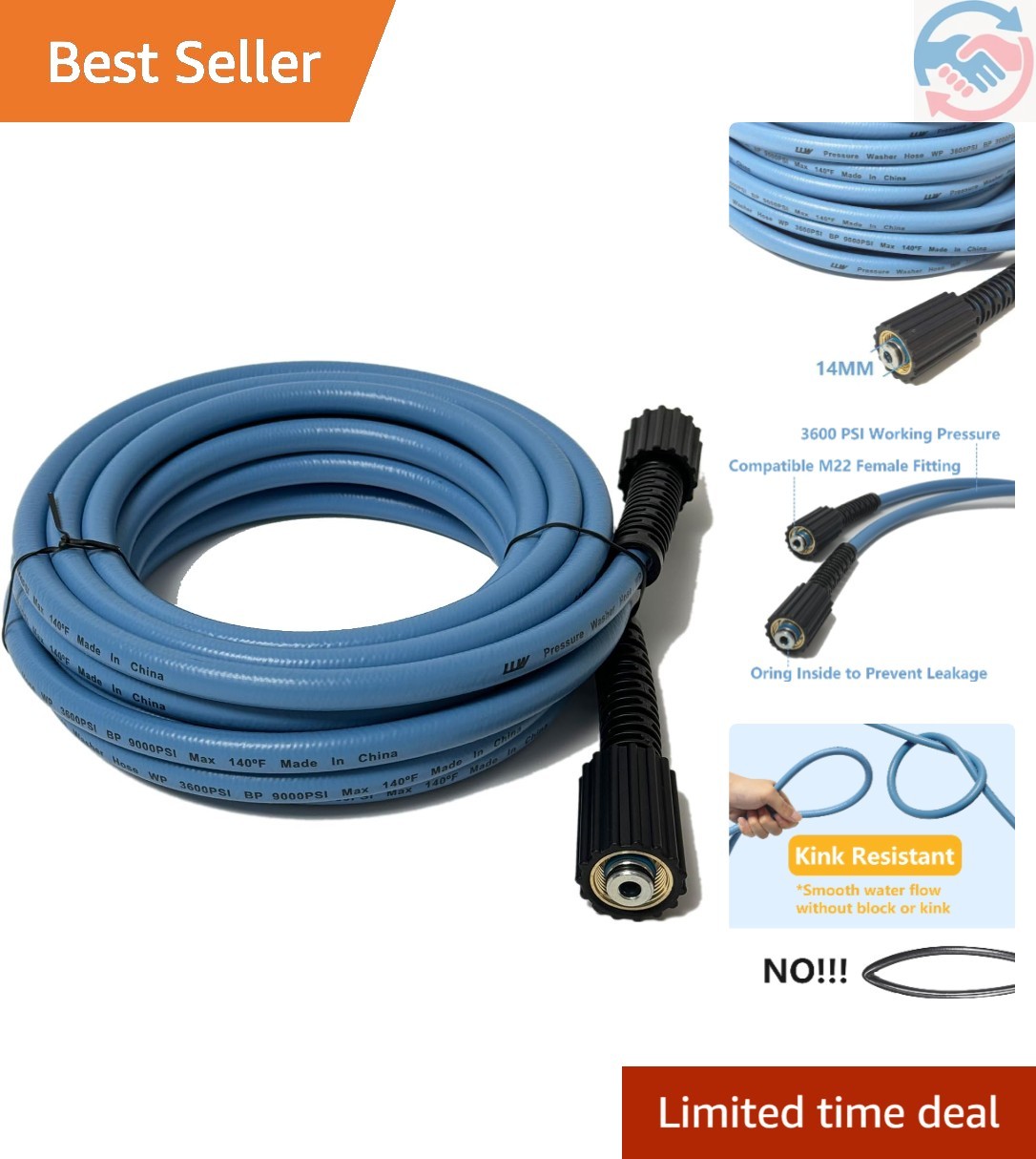Versatile 25FT High Pressure Washer Hose – M22 Brass Ends & Corrosion Resistant