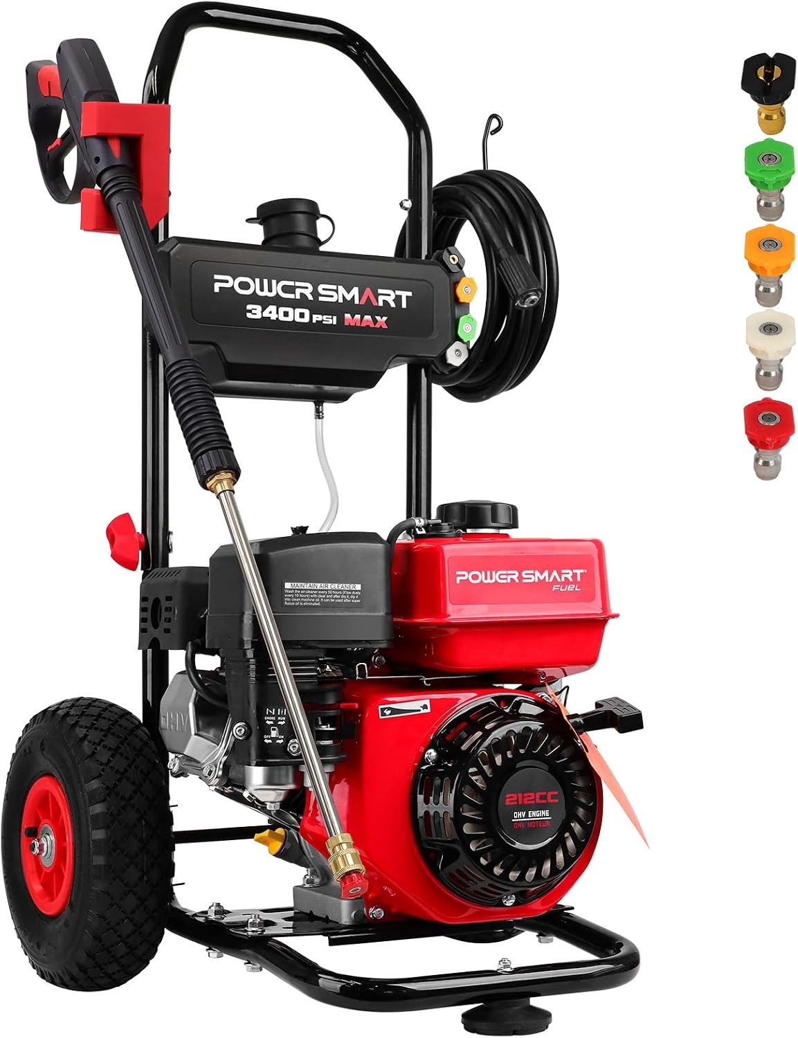 Gas Pressure Washer 3400 PSI 2.5 GPM 212CC W/ Onboard Soap Tank Metal Spray Wand
