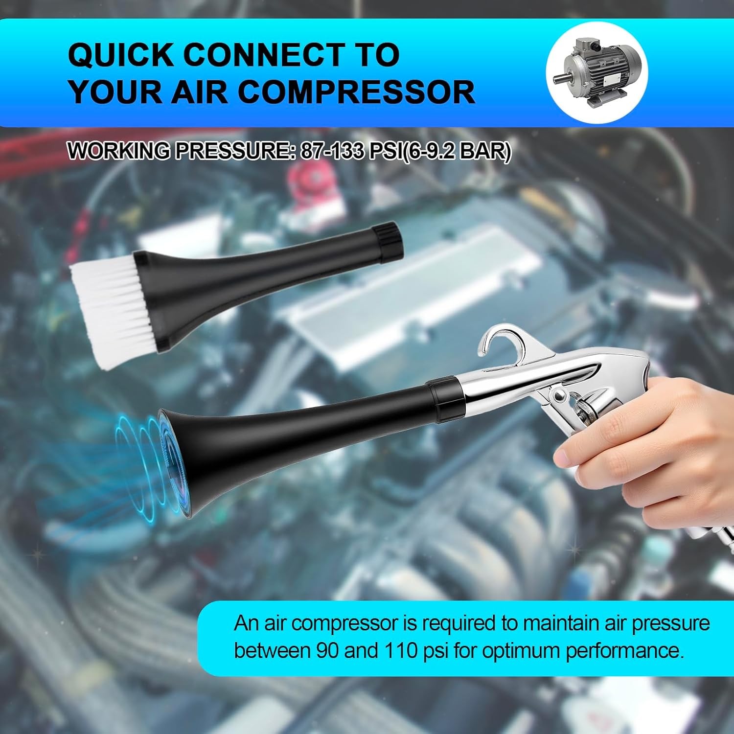 Car Dust Blower Gun Nozzle Dual Tool for Dashboard Carpet Engine Dirt Cleaning