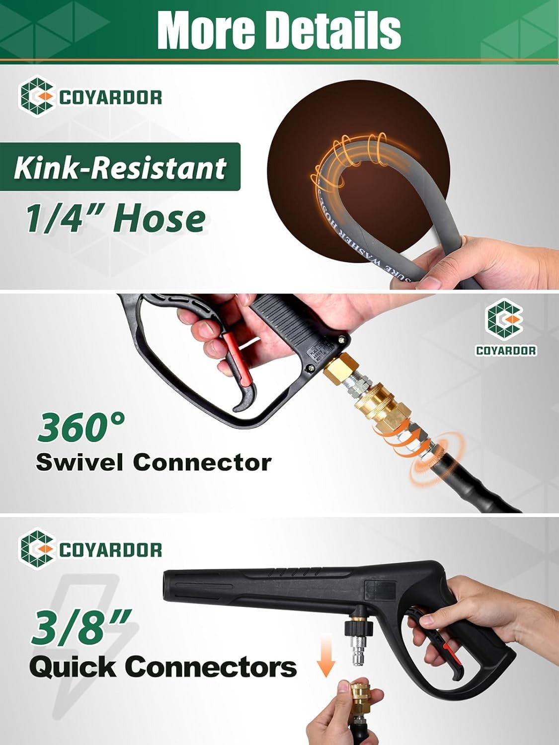 COYARDOR 1/4″ Pressure Washer Hose 4500 PSI for Hot/Cold Water Power Washer