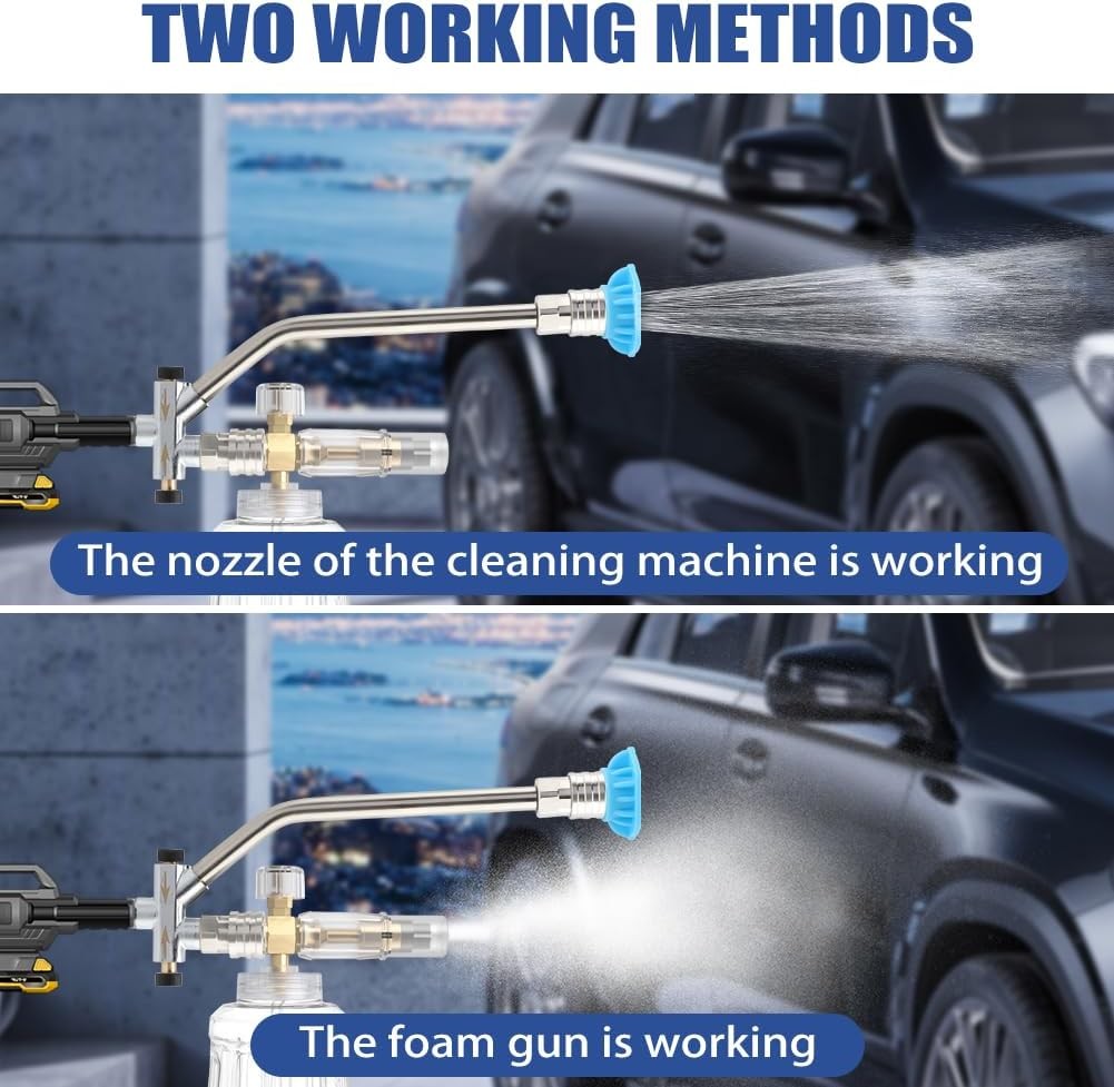 Foam Cannon Dual Connector Accessory Dual-Purpose Switch Spray Gun w/5 Nozzles