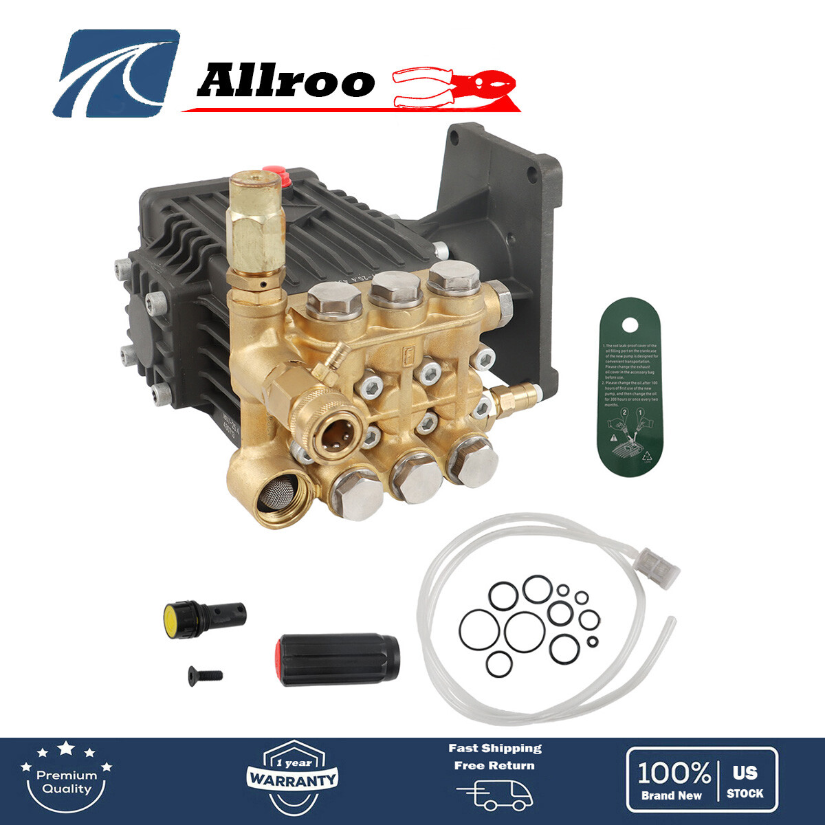 4400 PSI Pressure Washer Pump Power Washer Pump 4 GPM 1″ Shaft Horizontal New US
