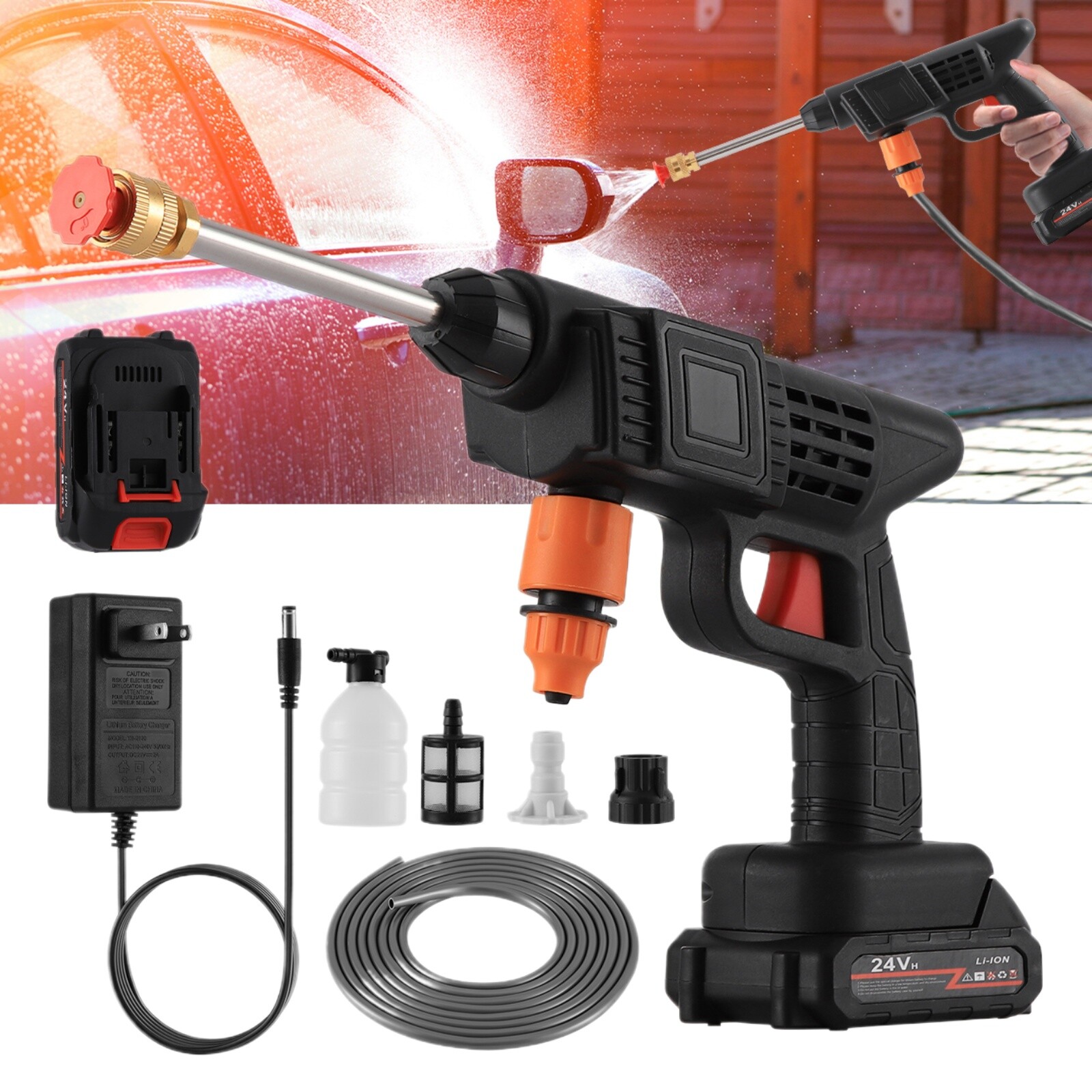Portable Cordless Electric High Pressure Water Spray Gun Car Washer Cleaner Tool