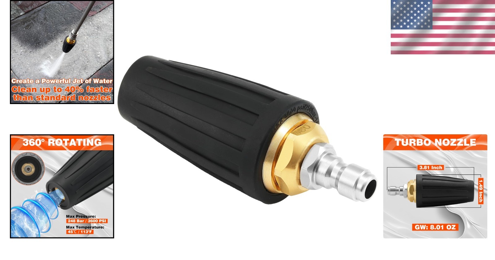 Versatile Turbo Nozzle Pressure Washer Tip – 3600 PSI for Efficient Cleaning