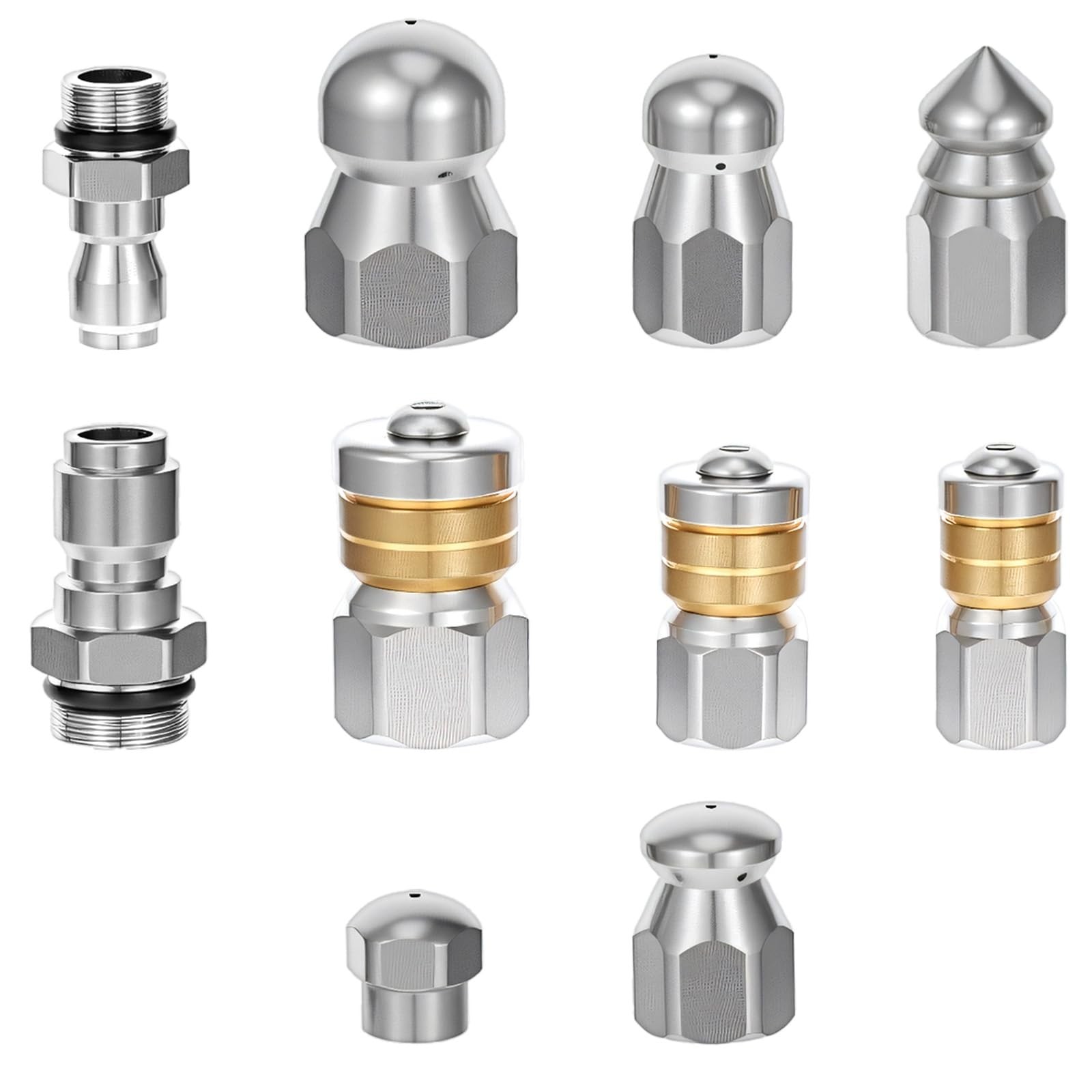 10 Pcs Sewer Jetter Nozzle Kit Stainless Steel Jetter Heads Kit otating Butto…