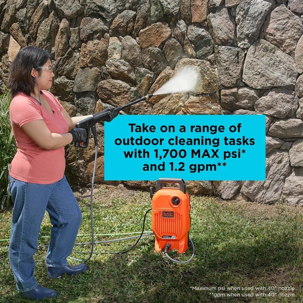 BLACK+DECKER Electric Cold Water Pressure Washer (1,700 PSI/1.2 gpm) – BEPW1700
