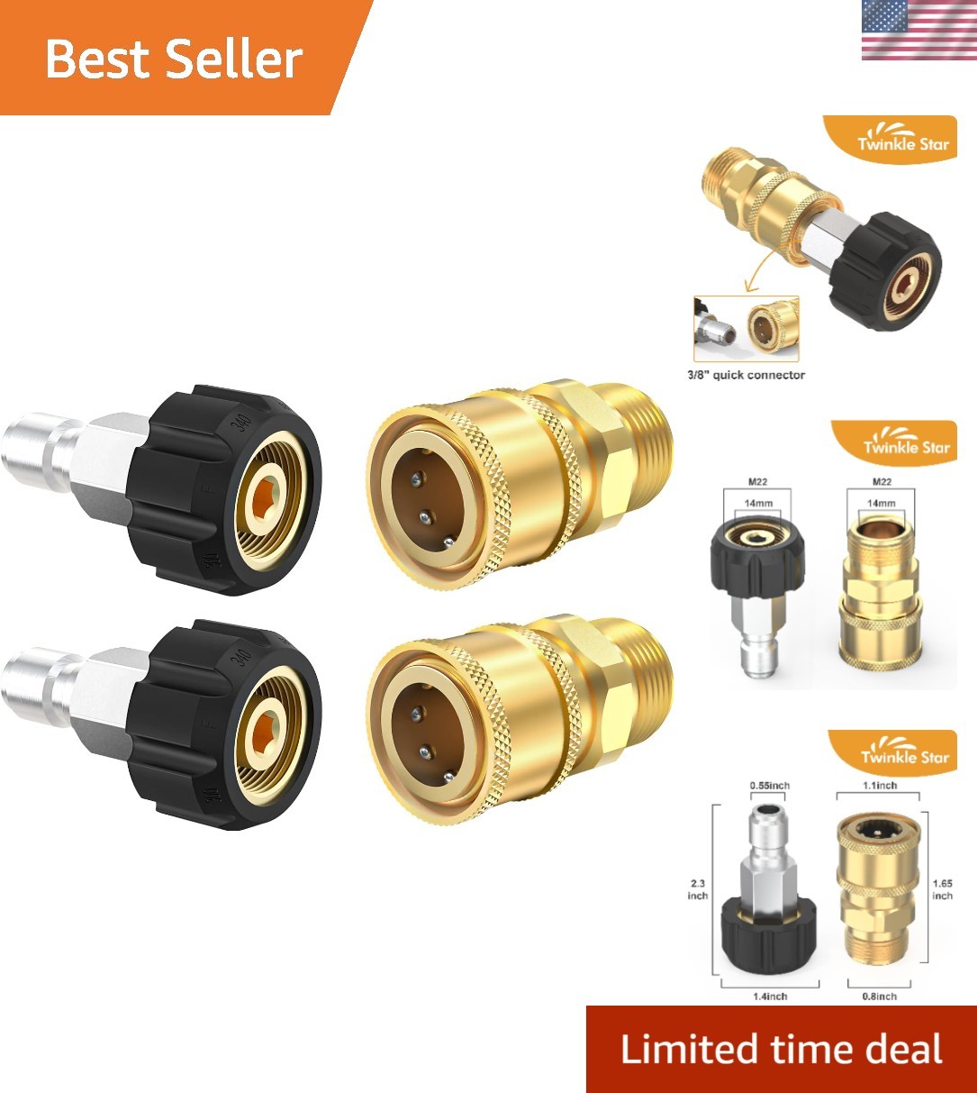 Reliable Quick Connect Fitting Kit for Pressure Washers – M22 14mm to 3/8 Inch