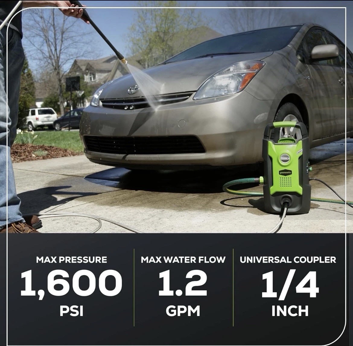 Greenworks 1600 PSI Corded Electric Pressure Washer w/ Nozzles & Hose