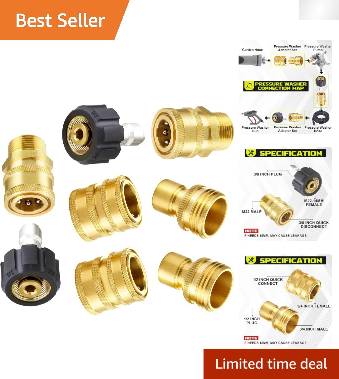 Ultimate 8-Pack Pressure Washer Adapter Set: Durable Brass Quick Disconnect Kit