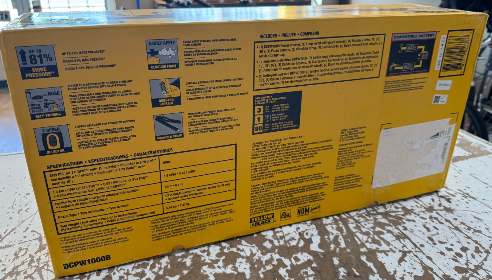 Dewalt FLEXVOLT DCPW1000B 60V MAX Brushless 1000 Max PSI Power Cleaner TOOL ONLY
