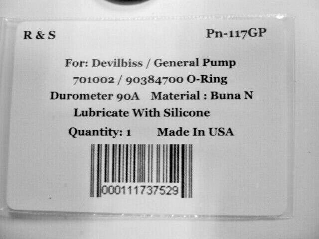 1 Devilbiss / General Pump 701002 / 90384700 O-Rings / R&S 117GP-1 / NBR Mat.