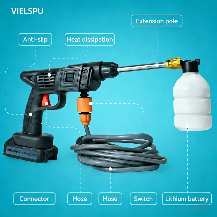 21V Cordless Pressure Washer with 2 Batteries 6-in-1 Nozzle
