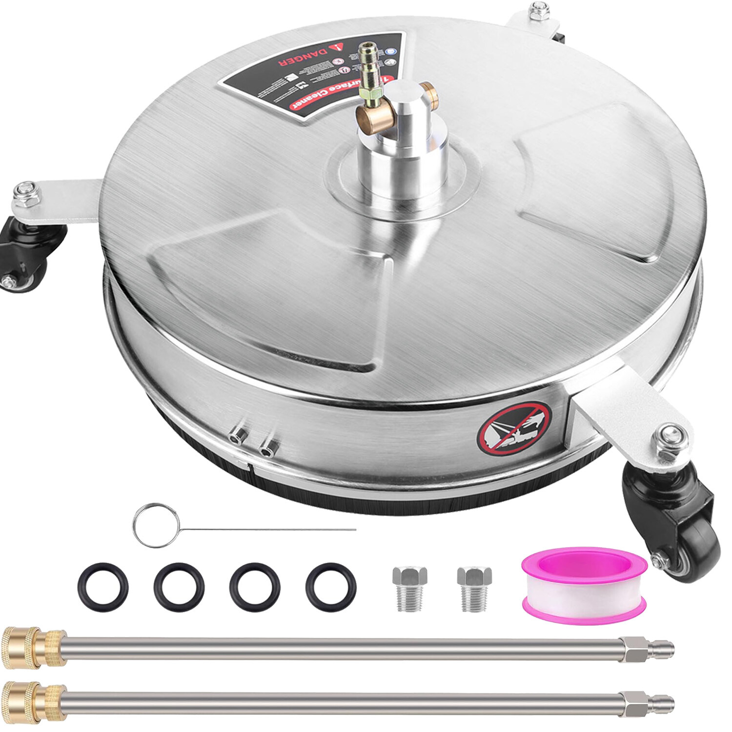 15” Pressure Washer Surface Cleaner 4000PSI Stainless Steel & 3 Wheels +Wands