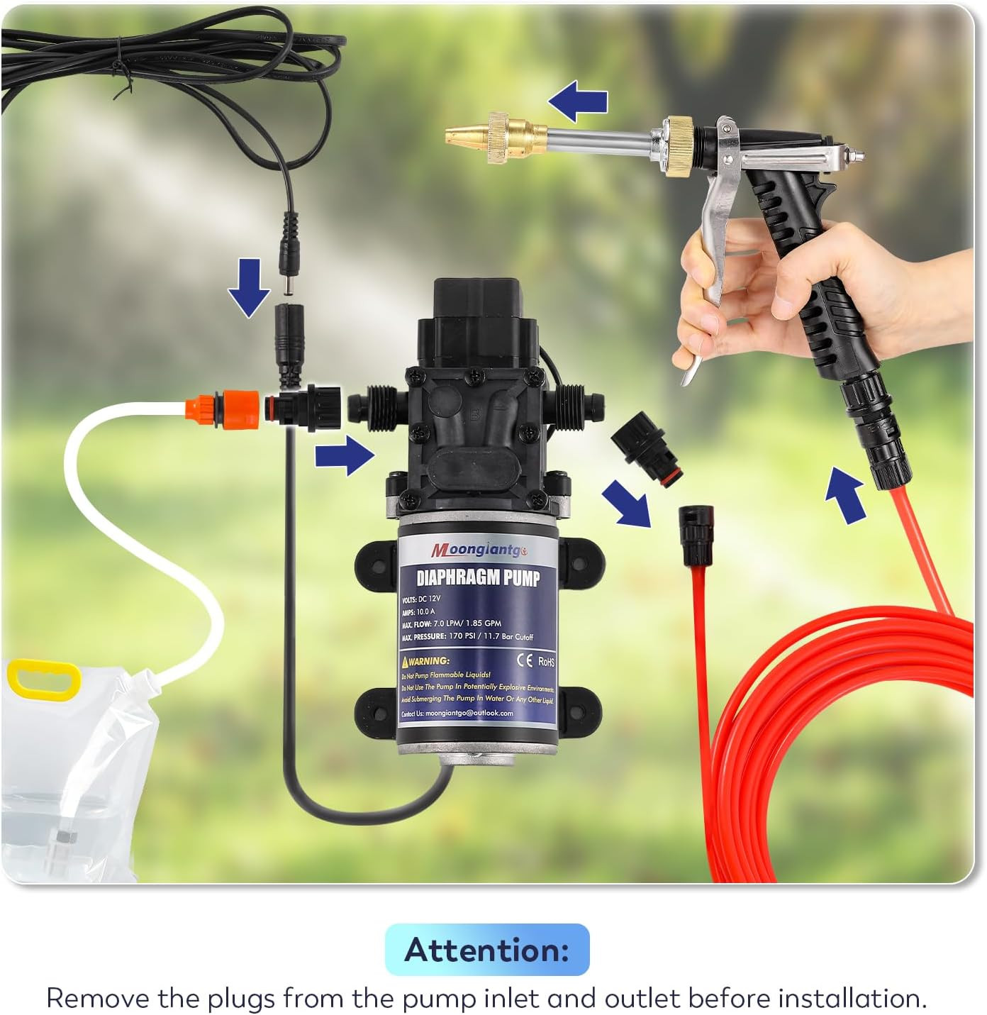 Moongiantgo Car Washer Pump Kit, 12V 170PSI 1.85GPM Boat Washdown Deck Wash Pump