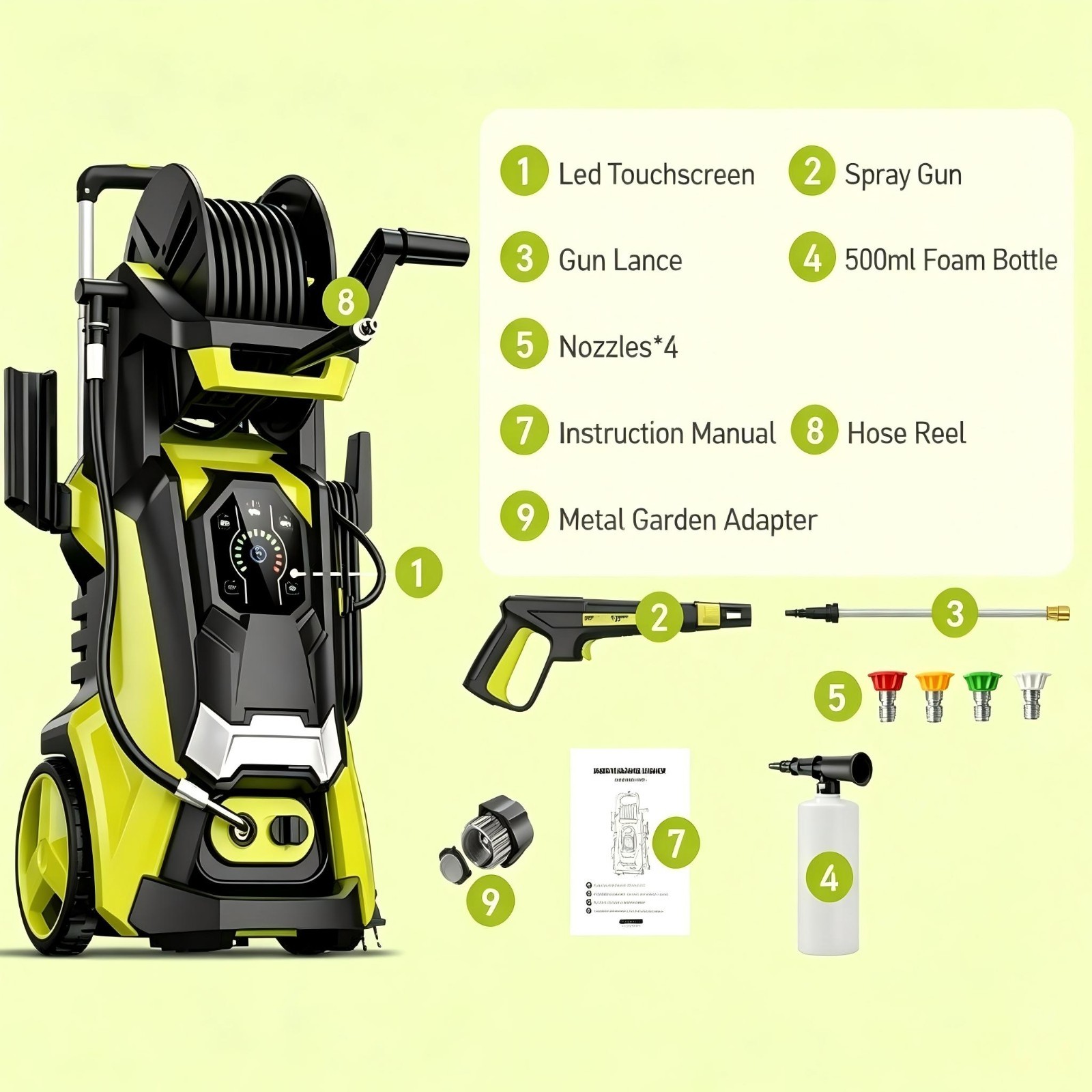 Electric Pressure Washer 5000PSI 2.35GPM, 15 Level Adjustable Touch Screen