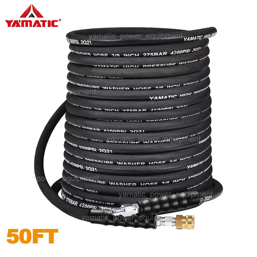 YAMATIC 4200 psi 3/8″ Pressure Washer Hose Rubber for Hot/Cold Water