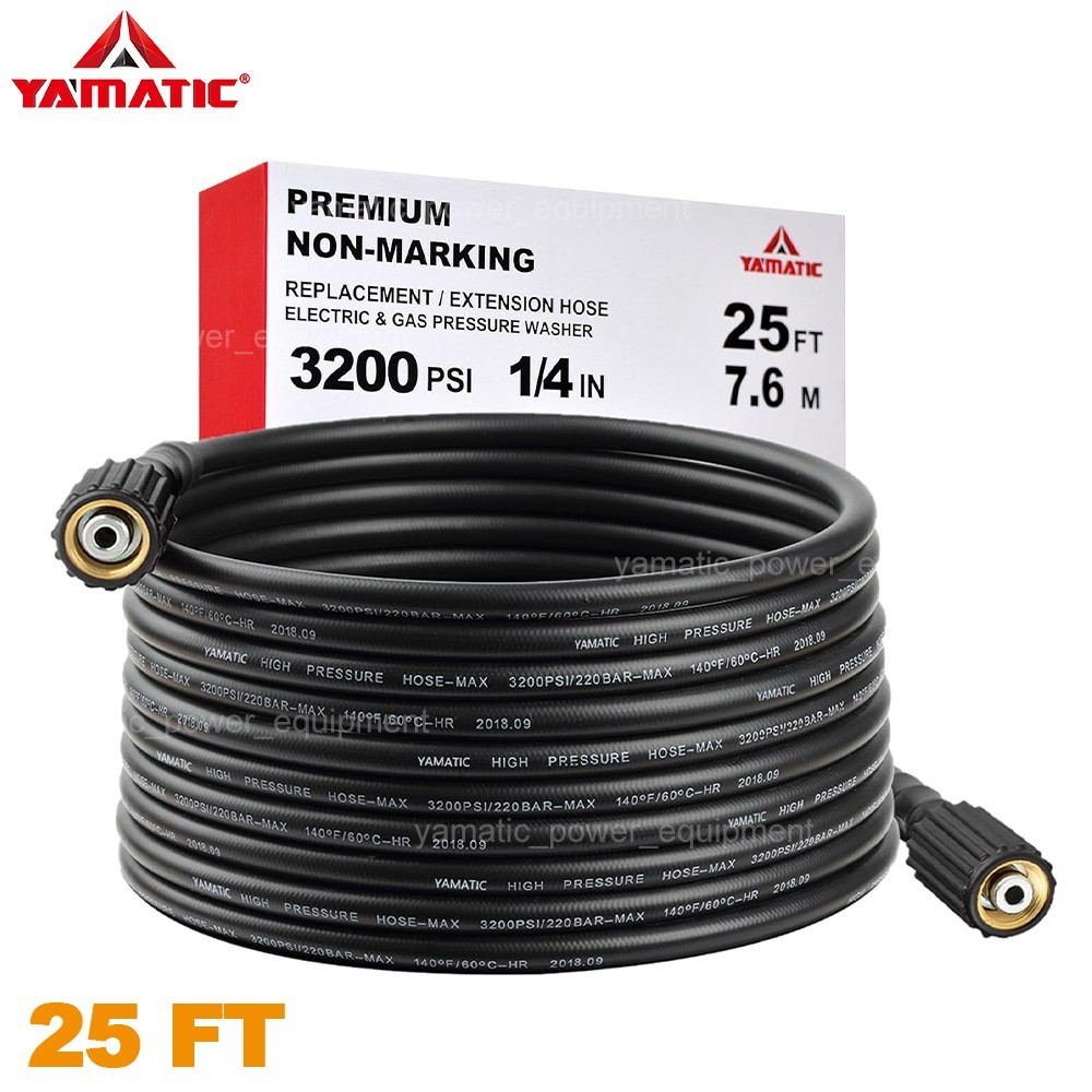 YAMATIC Pressure Washer Hose 1/4″ Kink M22-14mm to 3/8″ Quick Connect, 3200 PSI