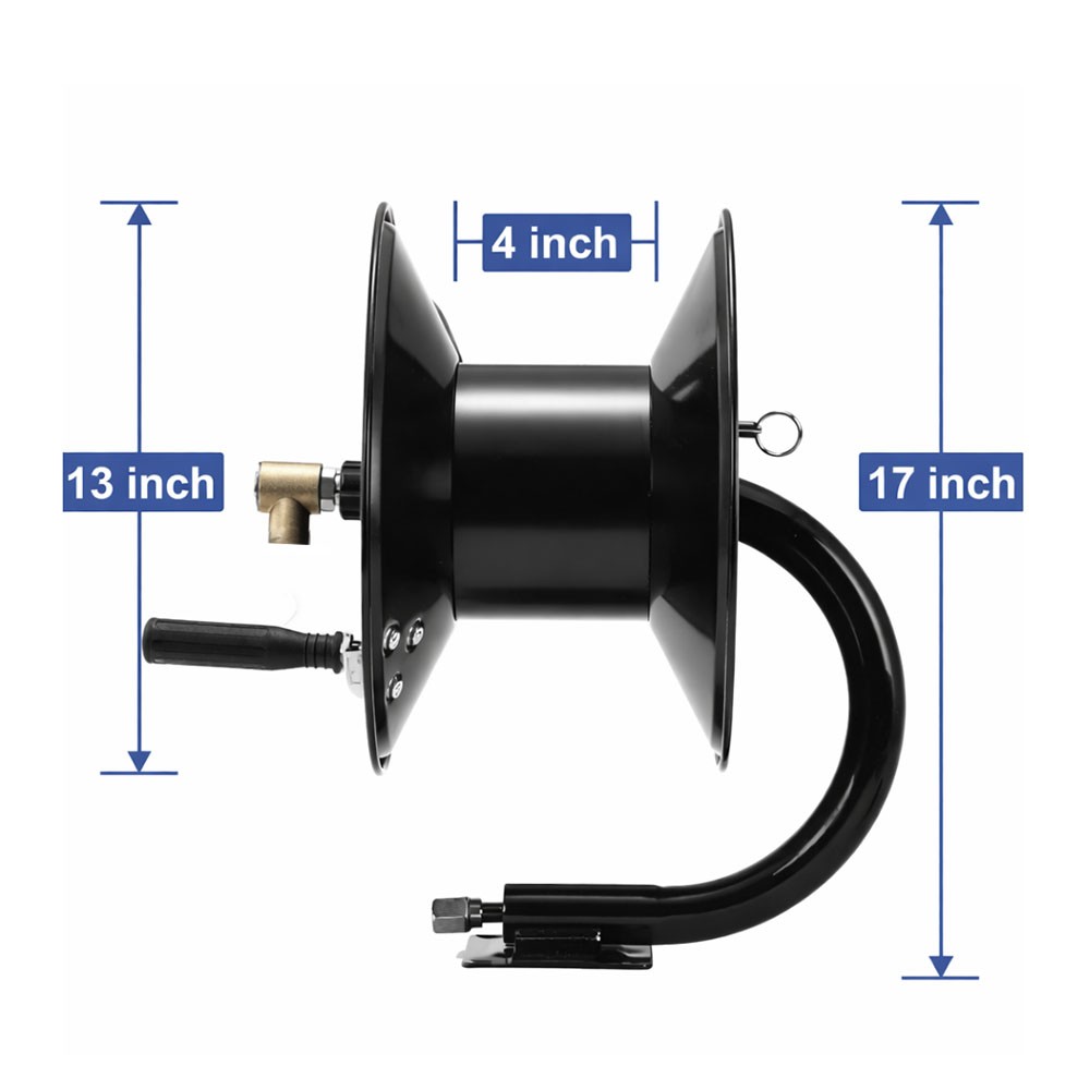 Interstate Pneumatics PW7190 3/8 Inch x 100′ Steel Hose Reel with Swivel Fitting
