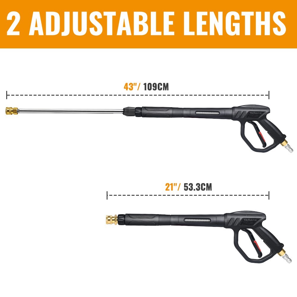 YAMATIC Pressure Washer Gun Wand with Swivel 3/8″ Plug & M22 Coupler, 5 Nozzles