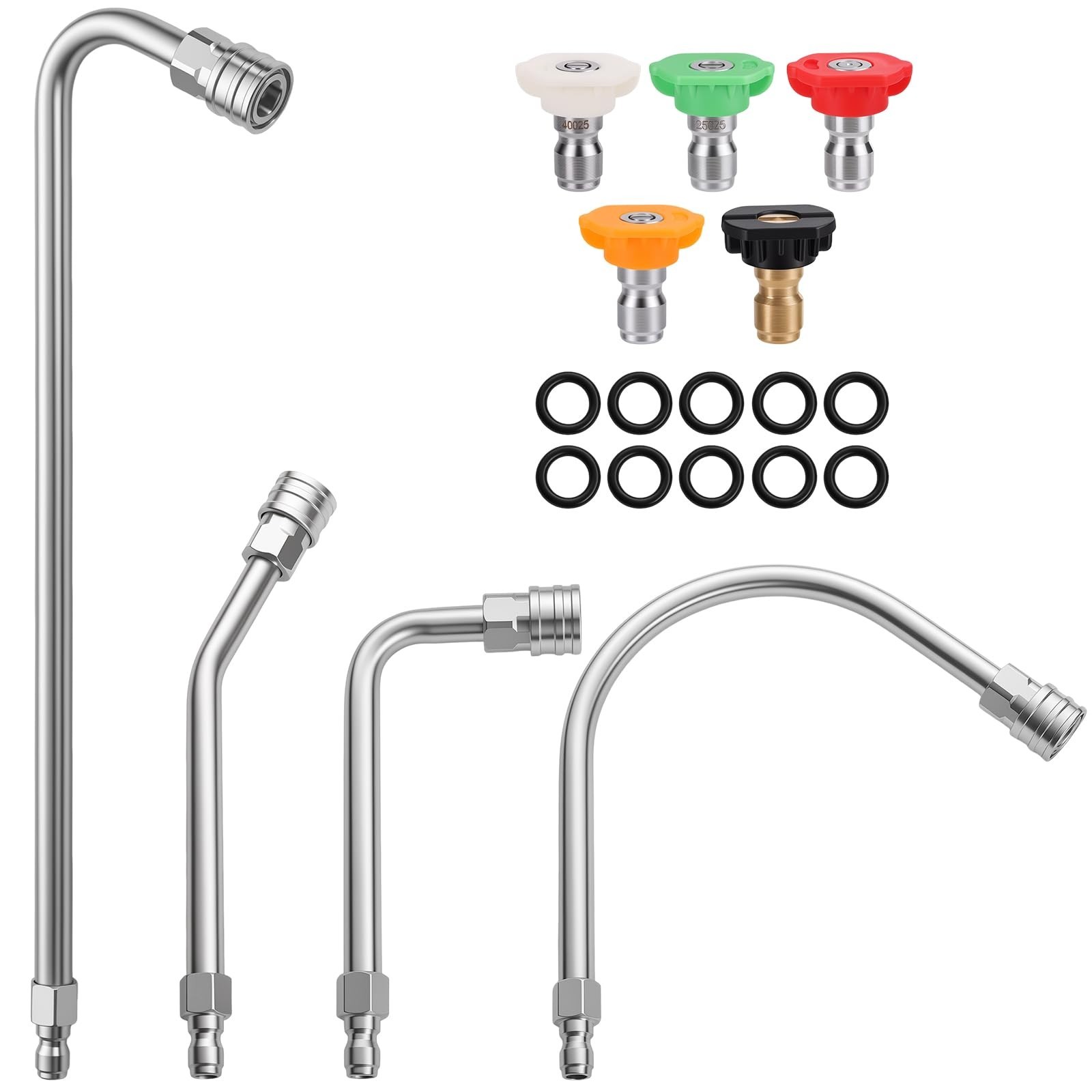 4000 PSI Pressure Washer Extension Wand – 4 Curved Stainless Steel Rods & 5 Nozz