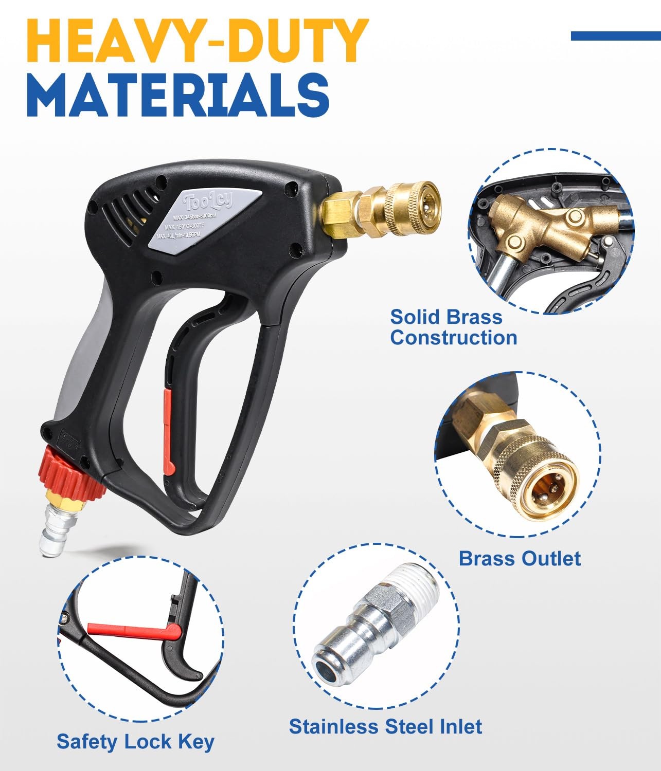 5000 PSI Short Pressure Washer Gun 3/8″ Swivel QC & M22-14 Fittings