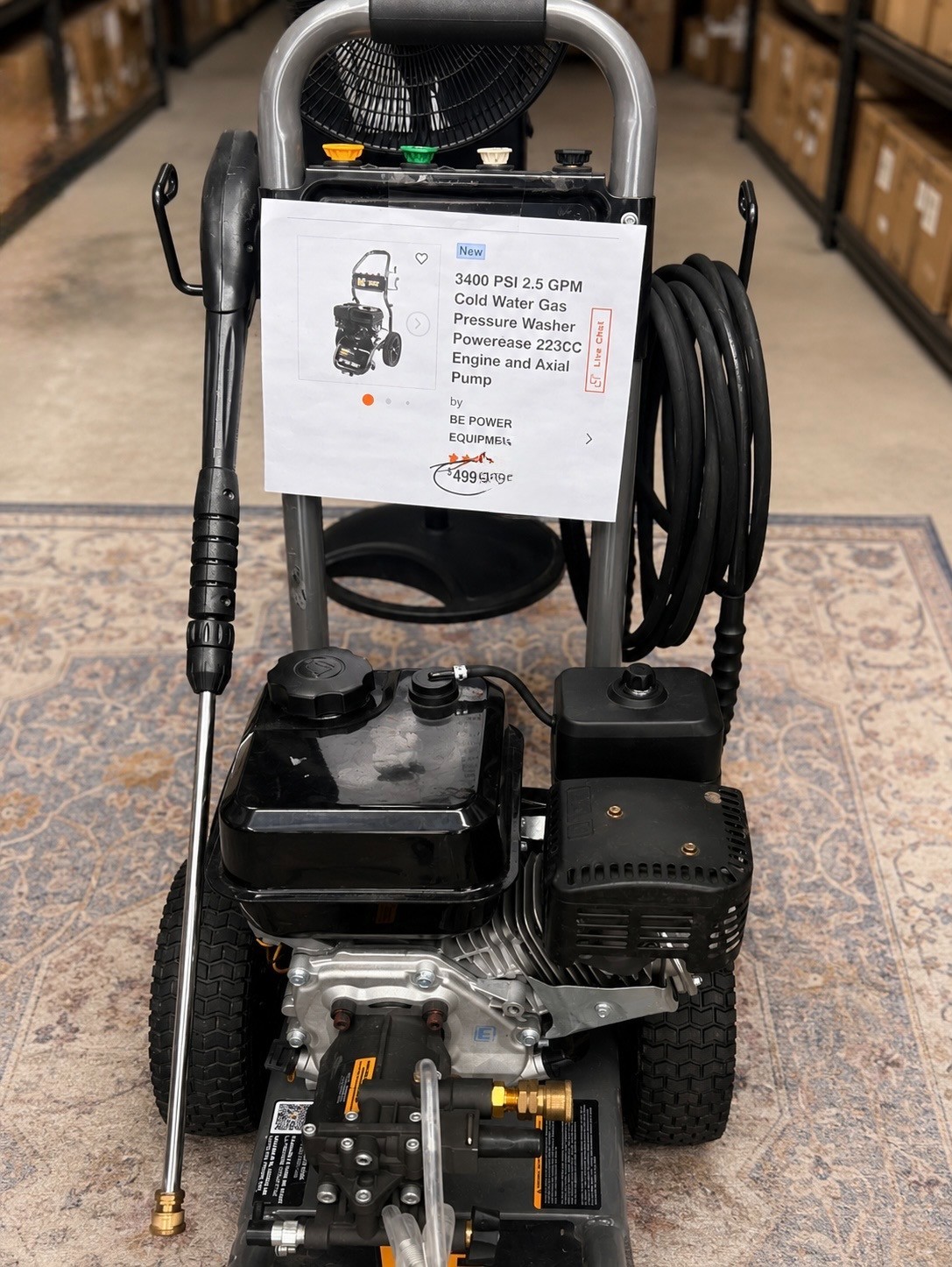 BE Power 3400 PSI 2.5 GPM Gas Pressure Washer 223cc Cold Water Axial Pump