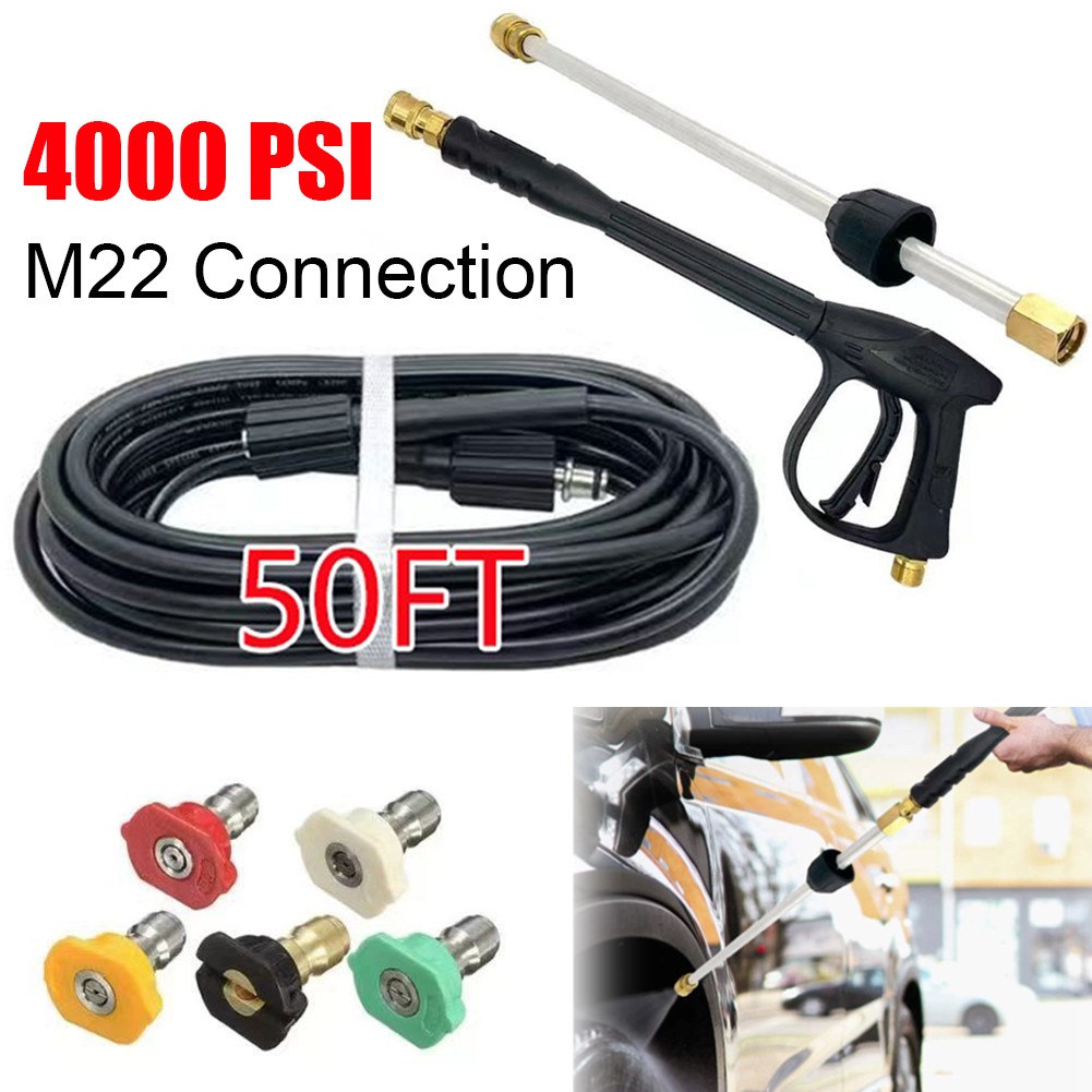 High Pressure 4000PSI Car Power Washer Gun Spray Wand Lance Nozzle and Hose Kit
