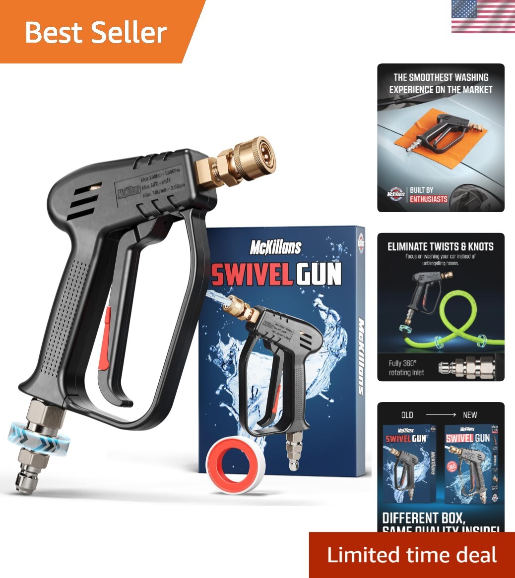 Durable Brass Power Washer Gun with Tangle-Free Swivel – Perfect for Detailers