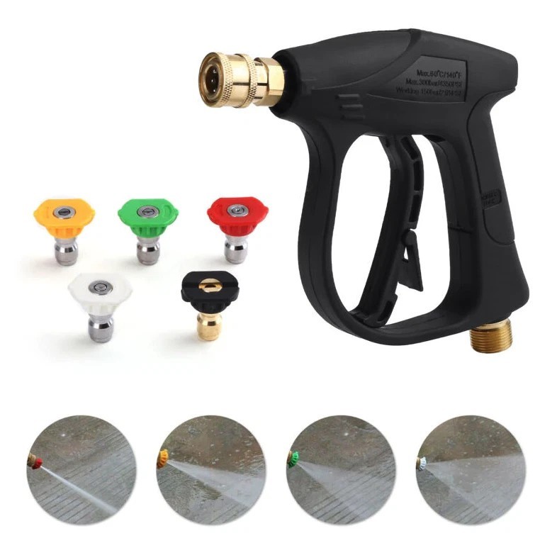 1/4″ High Pressure Washer Gun Car Wash Foam Spray Short Wand w/5 Nozzle 4000 PSI