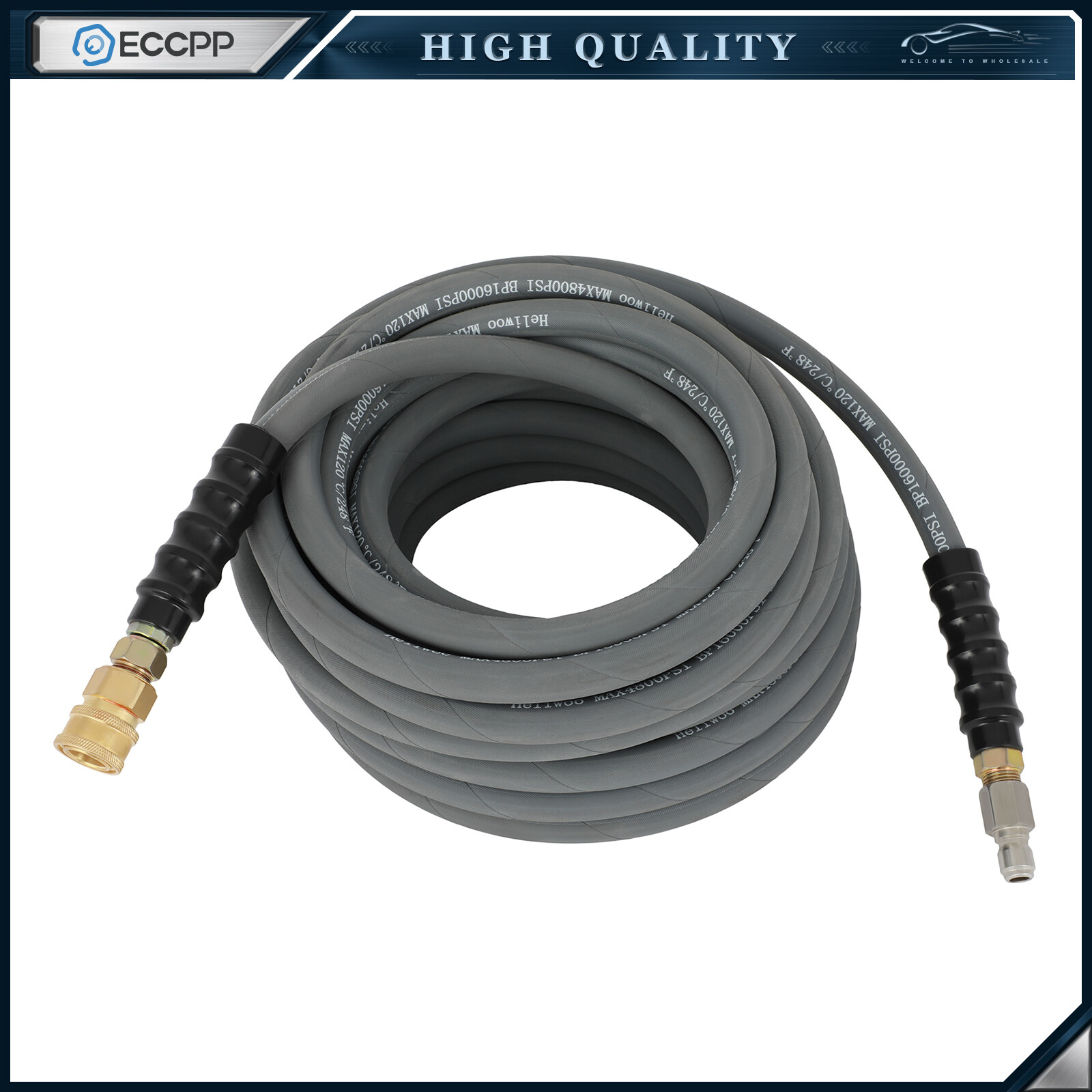 High Pressure Washer Hose 100ft 3/8″ 4000 PSI Gray With Couplers Non-Marking