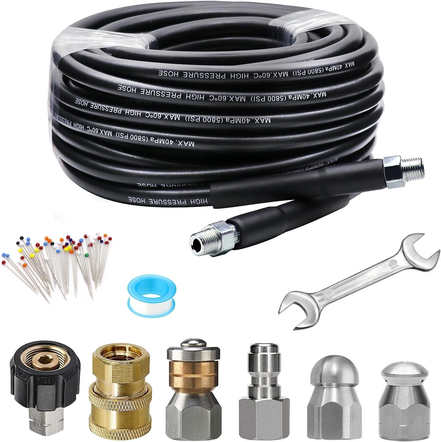 Durable 25 FT Sewer Jet Hose with High Pressure and Quick Connect Features