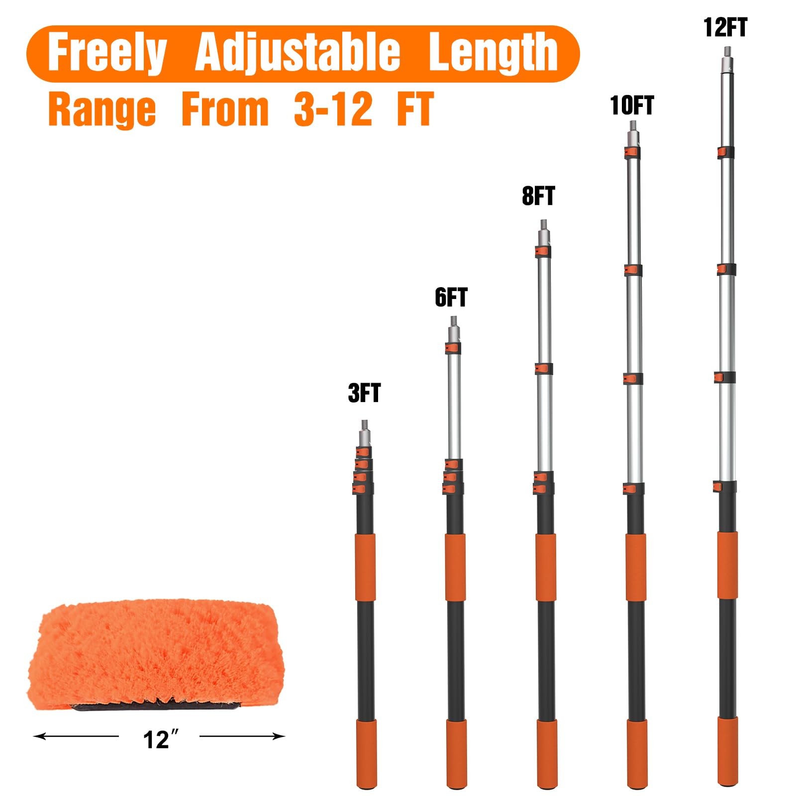 12FT Car Wash Brush with Long Handle, Cleaning Kit