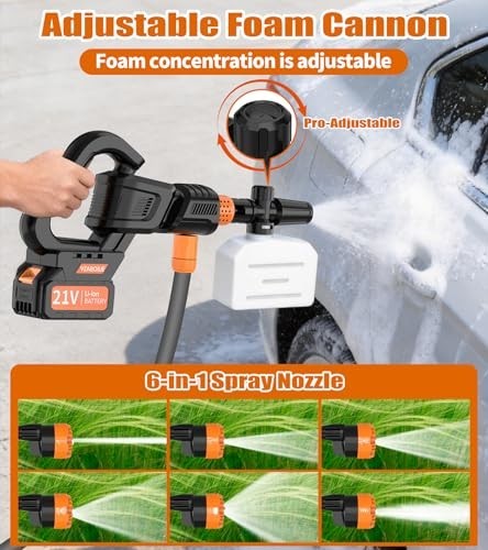 Portable Cordless Washer with 2 Batteries, 6-in-1 Nozzle, 3-Speed Modes, LCD Dis