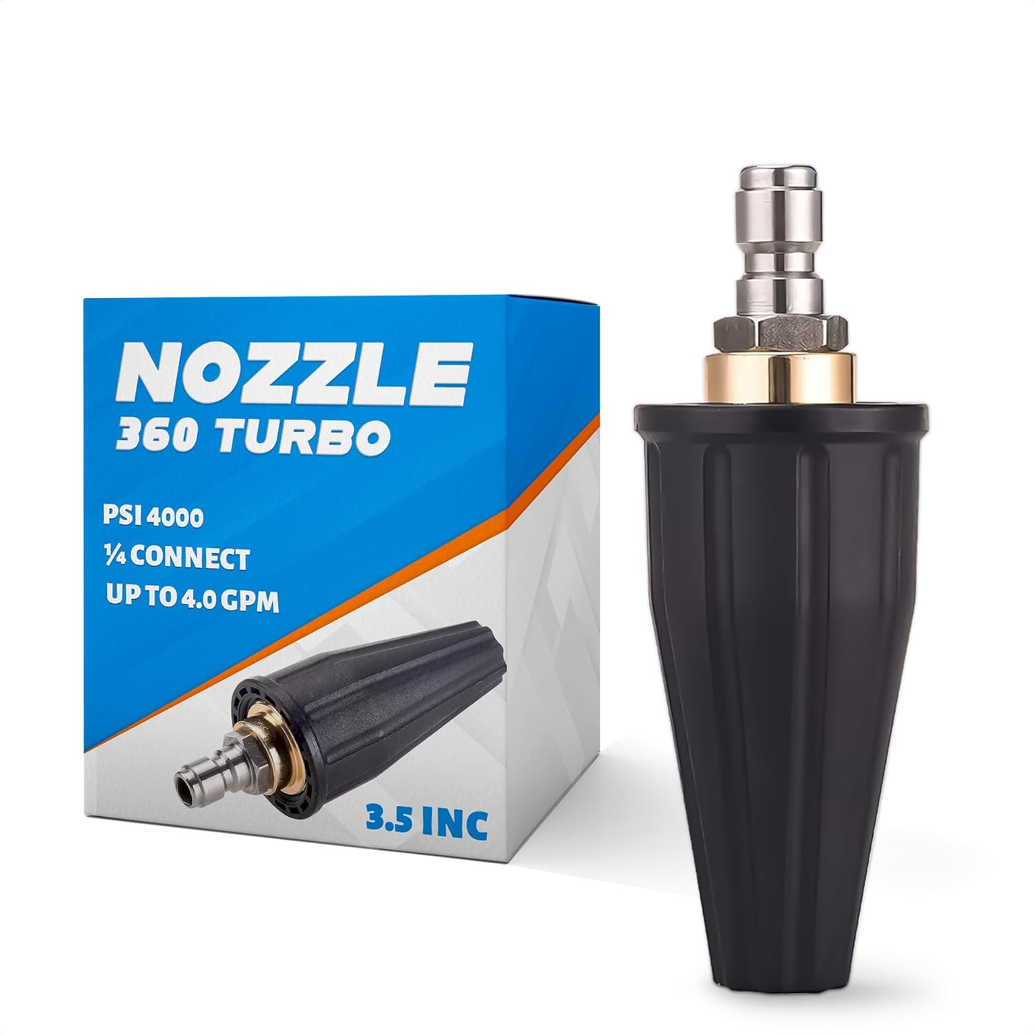 Turbo Nozzle for Pressure Washer 4000 PSI 4.0 GPM 360° Rotating Quick Connect
