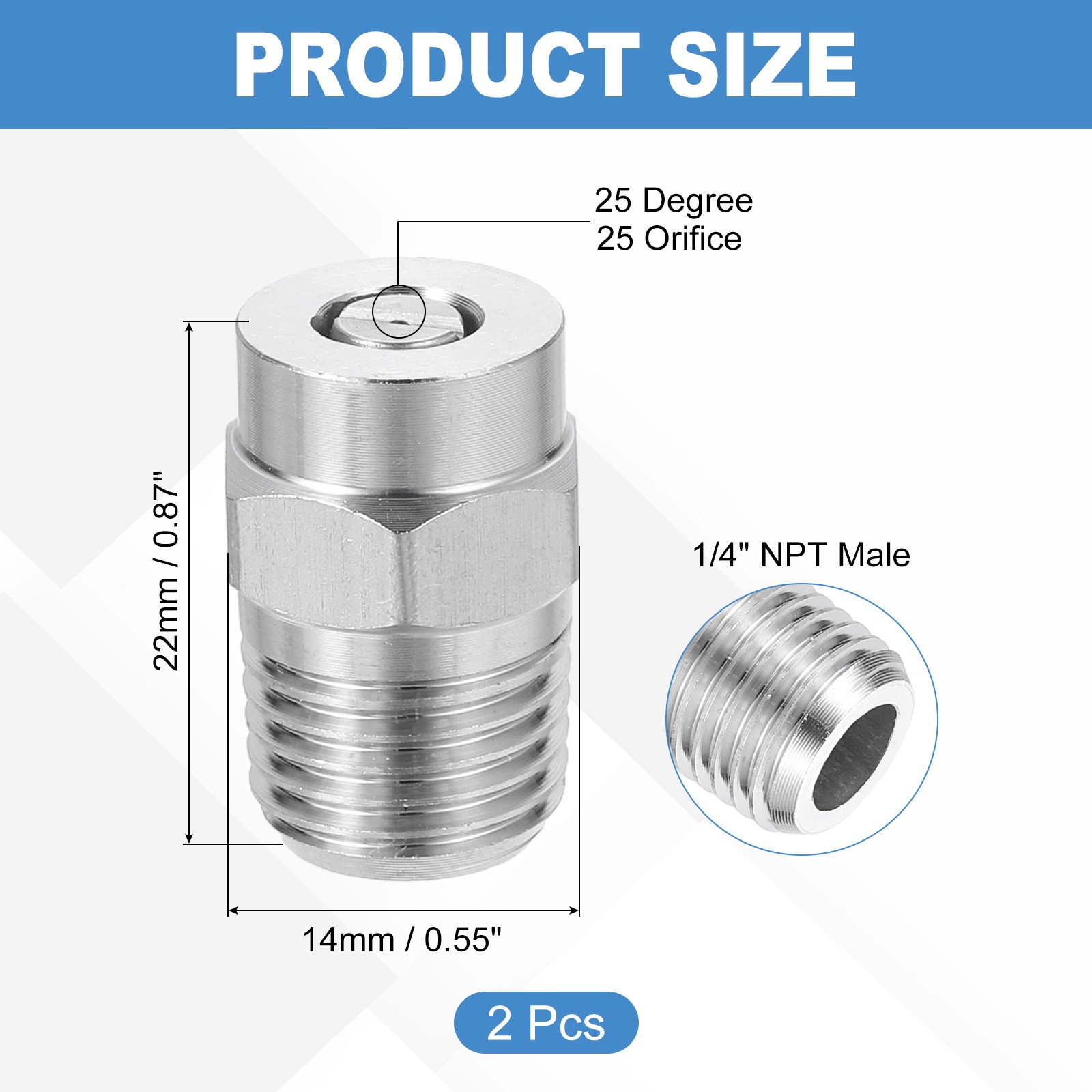 Surface Cleaners Tips Thread Nozzle 1/4 Inch NPT Male 025 Orifice 25 Degree