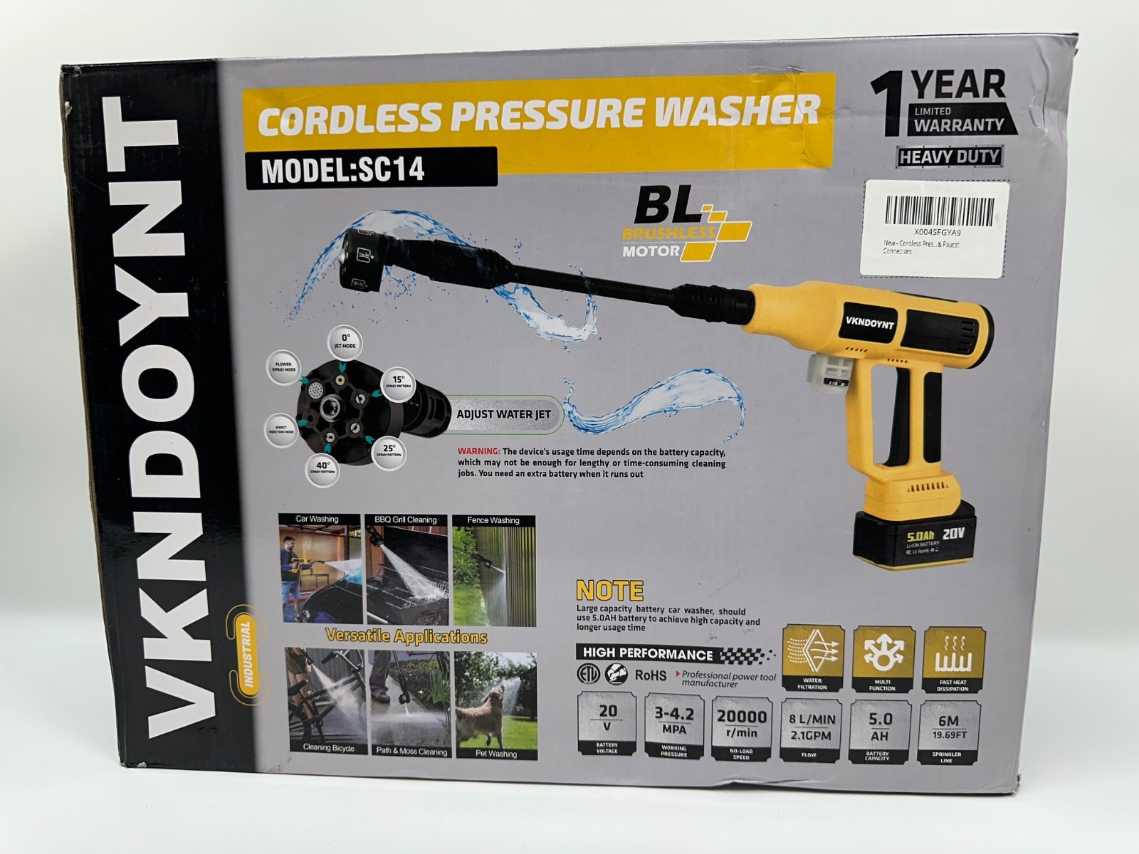 Cordless Pressure Washer, 2000PSI MAX Portable Pressure Washer with Brushless Mo