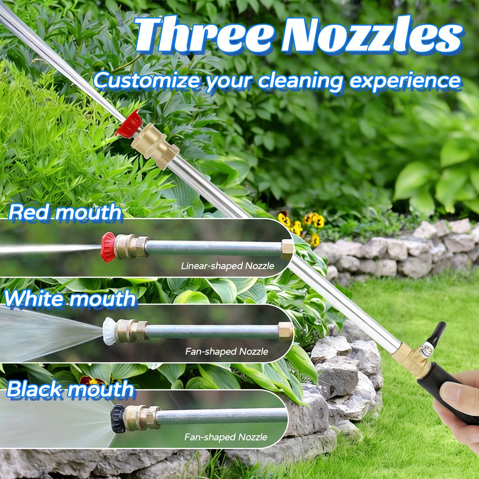 Jet Nozzle Power Washer for Garden Hose with 3 high-pressure nozzles