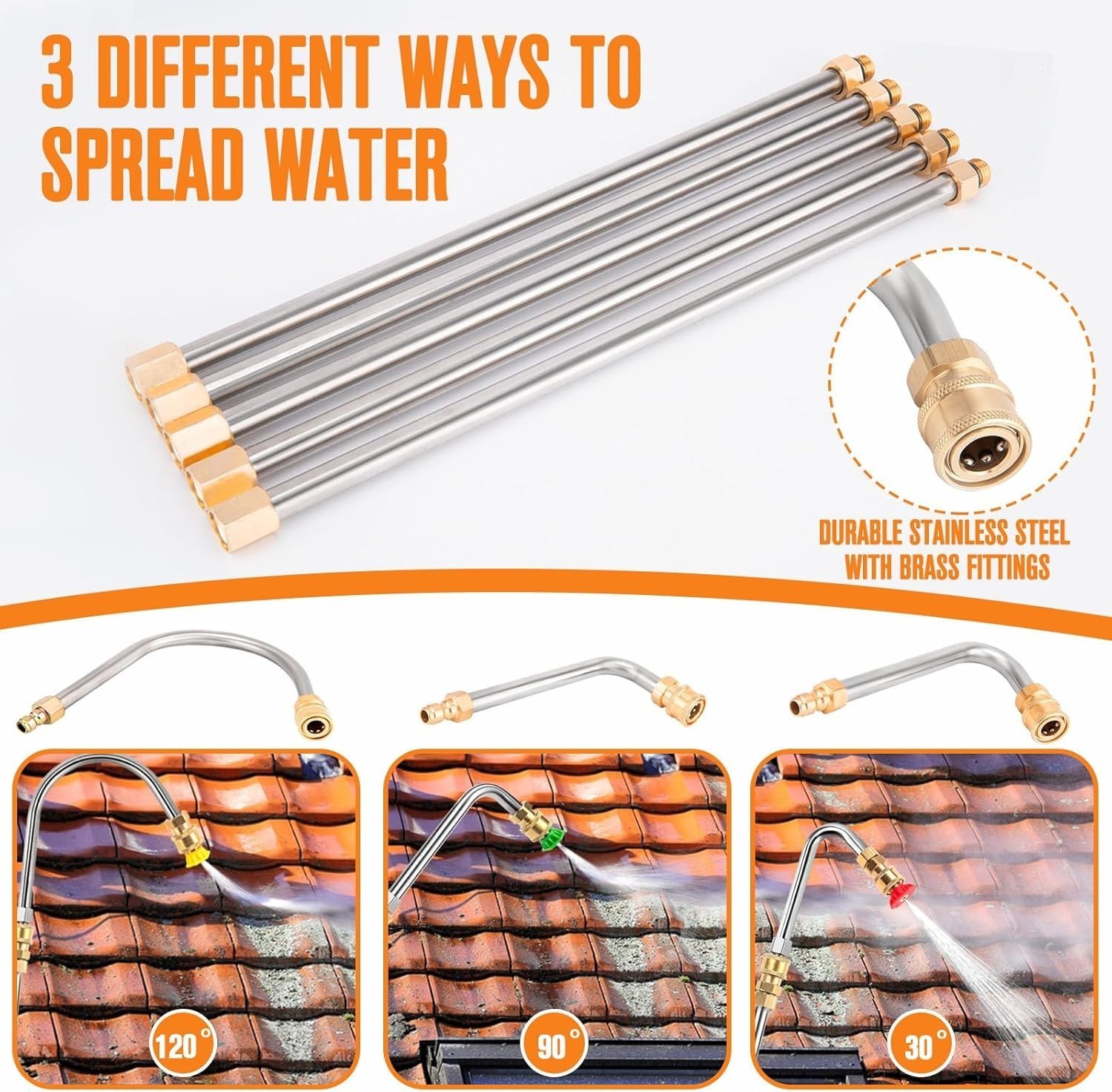 High Pressure Washer Roof Cleaner 6pcs Spray Nozzle 9.5FT with Wrench 4000 psi