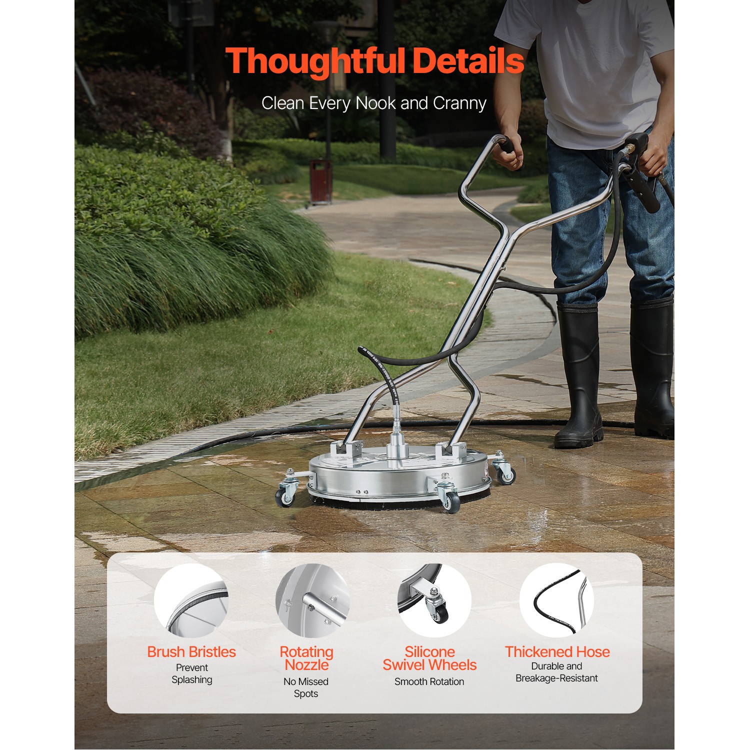 Uimoso 18″ Pressure Washer Surface Cleaner with Wheels & Dual Handle 4000PSI Max