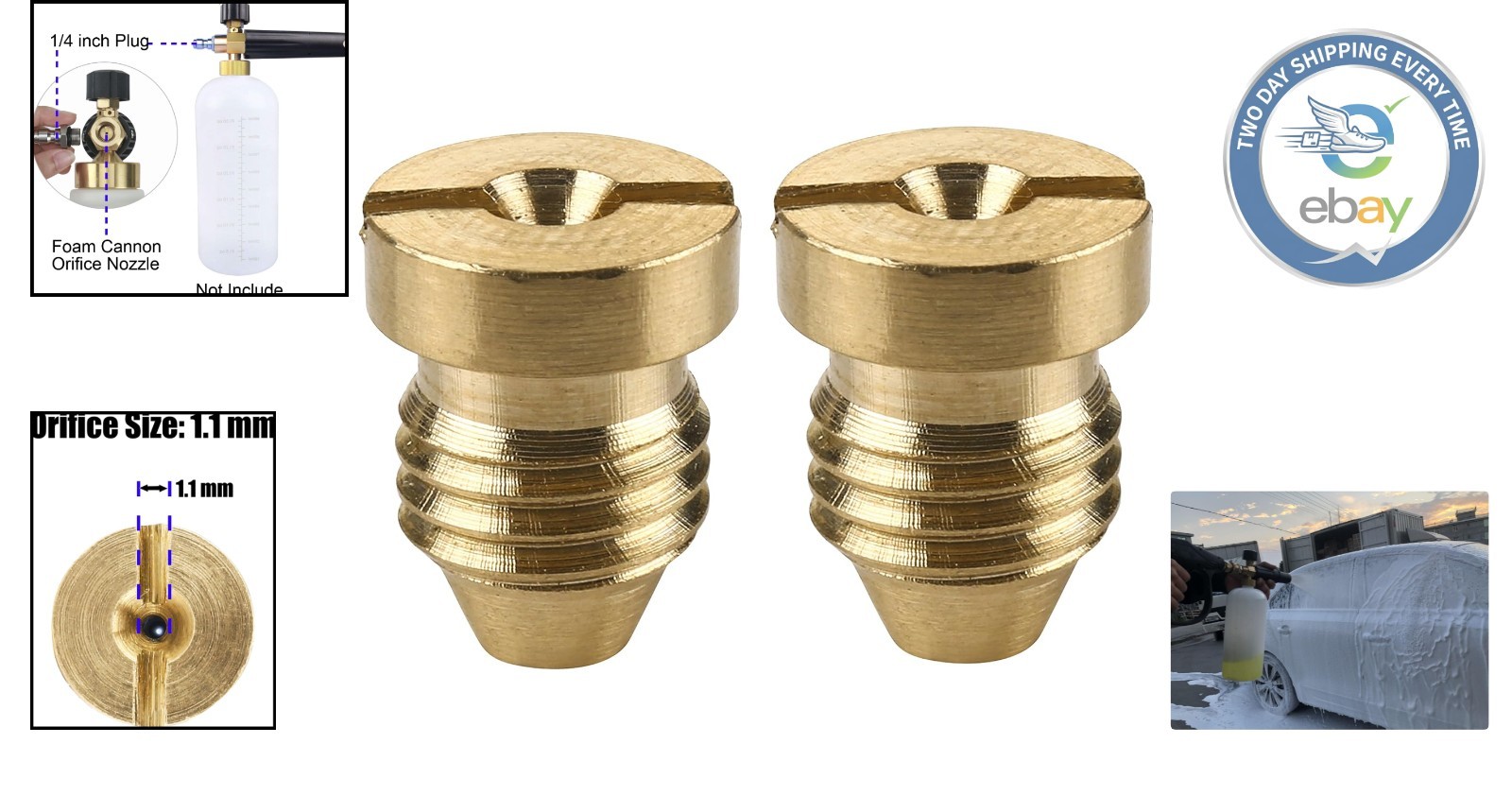 Universal 1.1mm Orifice Nozzle – Brass Foam Tips for 2 Pack Snow Foam Cannon