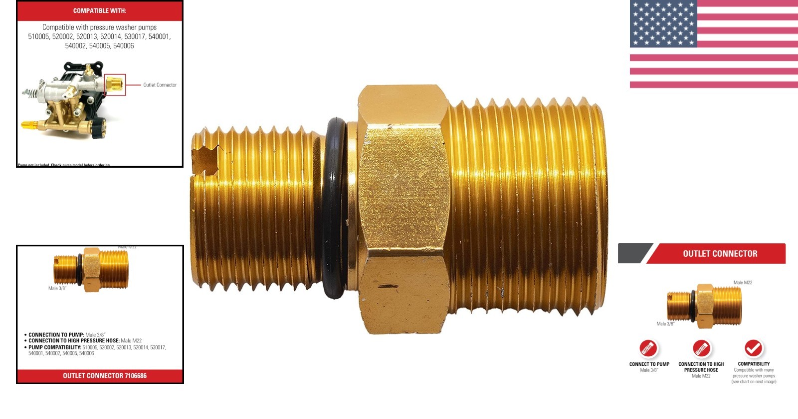 Versatile Pressure Washer Outlet Connector for Gas Pumps – 1.6inch Gold