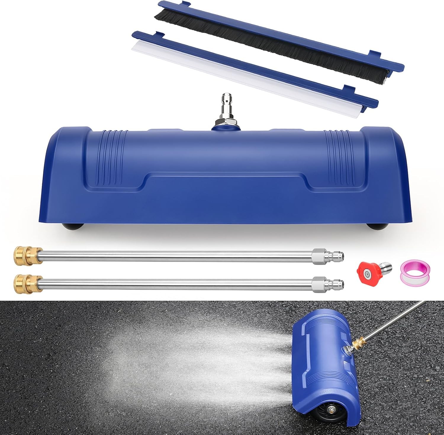 15″ Stainless Steel Pressure Washer Surface Cleaner w/ 2 Ext Wands, 4000PSI Max