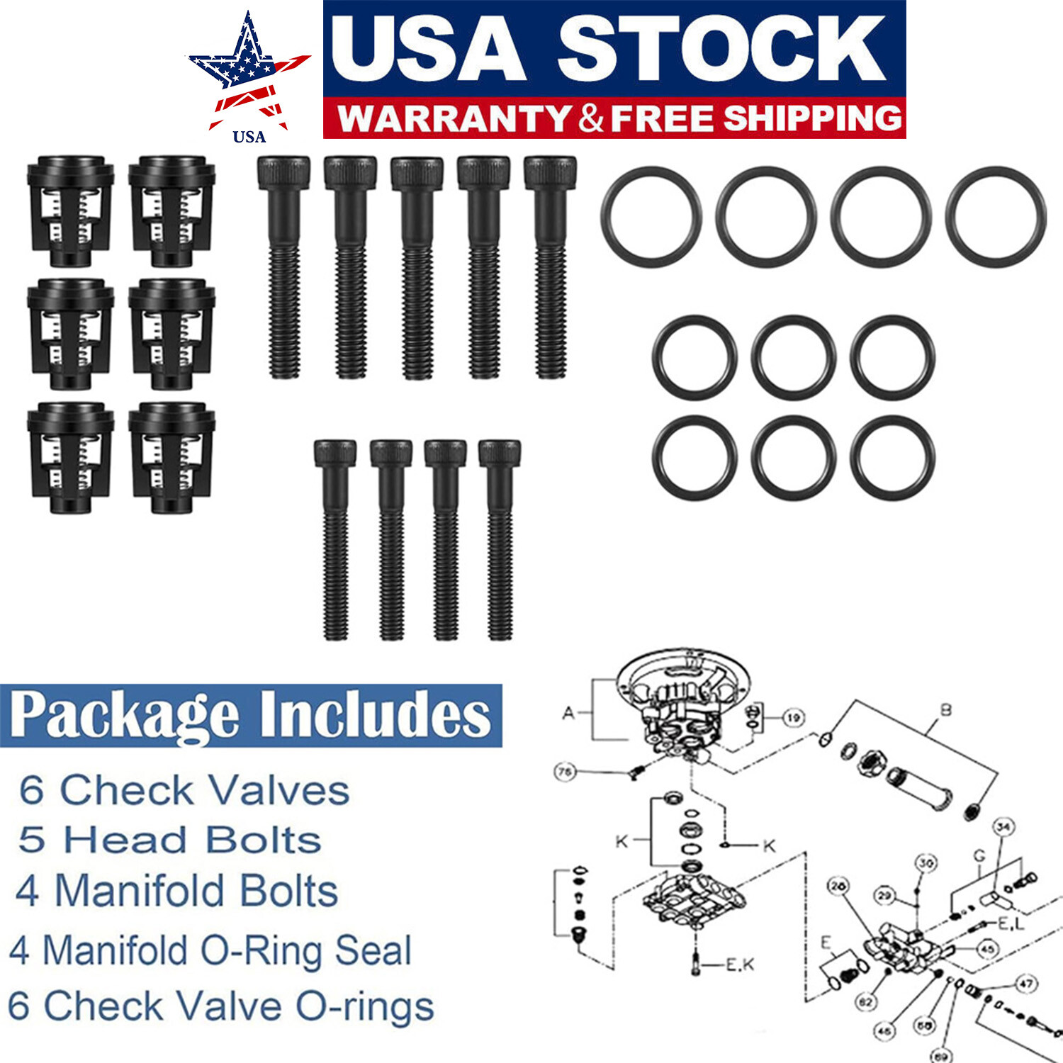Pressure Washer Pump Valve Check Kit 190591GS for Briggs and Stratton Craftsman