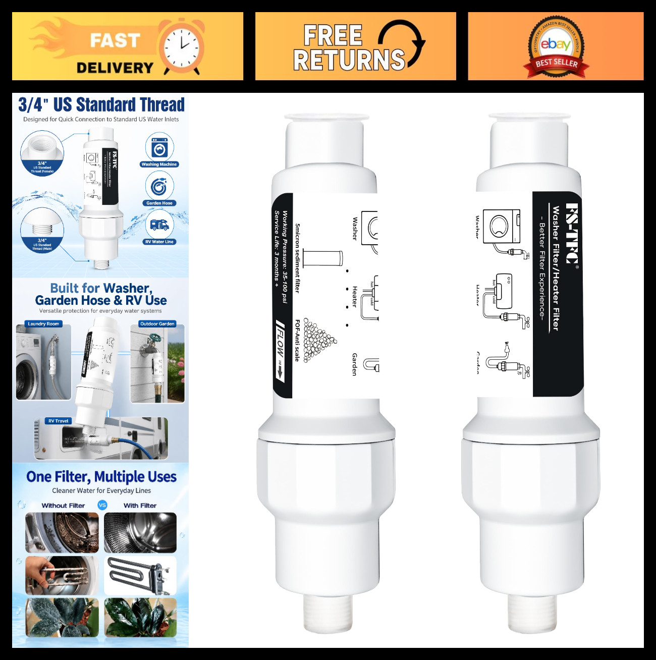 High-Efficiency Garden Hose Water Filter for Washing Machine, RV, Pool & Pets –